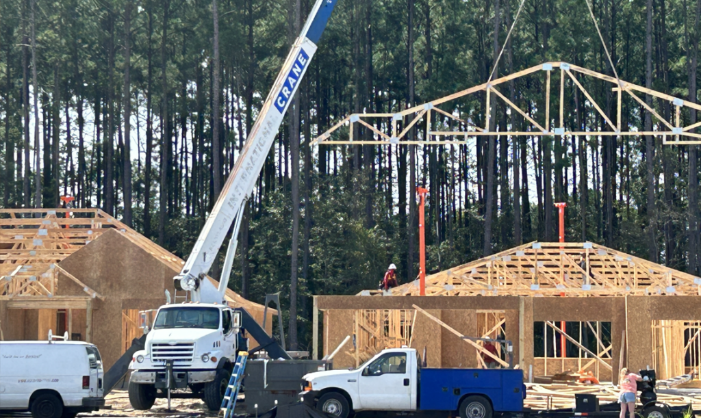 Safety Pole Installed Ahead of Roof Framing